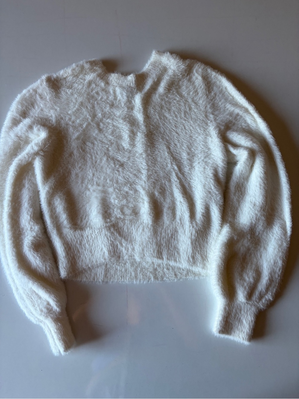 Aritzia Sunday Best medium White Fuzzy Crew Neck long Sleeve Kitten Sweater